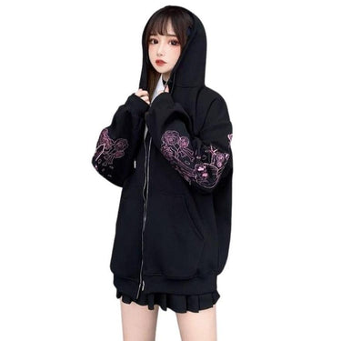 Skull and Swords Zip Up Hooded Women's Jacket: Japanese Sweatshirt Preppy Style Embroidered Baseball Long Sleeve Jacket Mall Goth from NSE Imports #2.